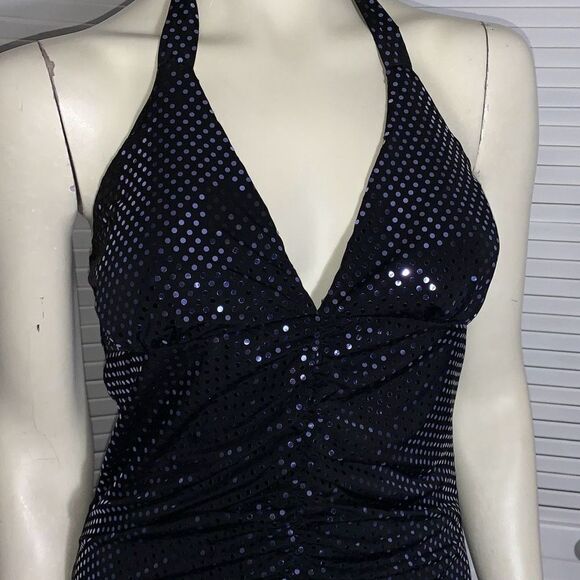 Vintage Taboo Black Stretchy Halter Sequin Dress Size Medium - Picture 7 of 14